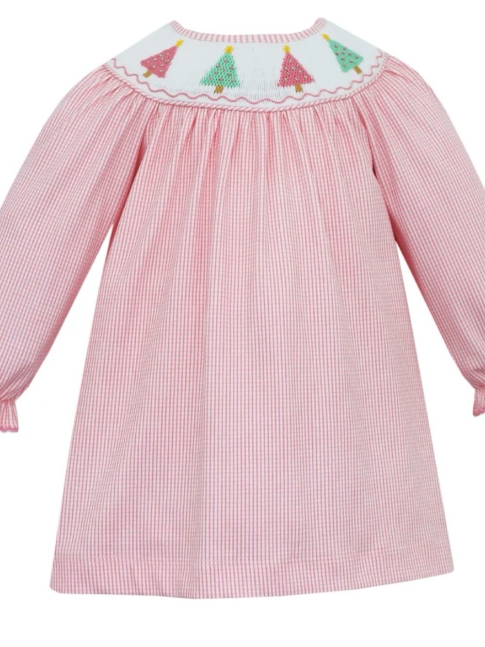 Petit Bebe Pastel Trees Pink Check Bishop Dress 9m